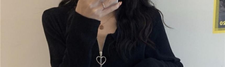 Plain Cardigan Zip Collared