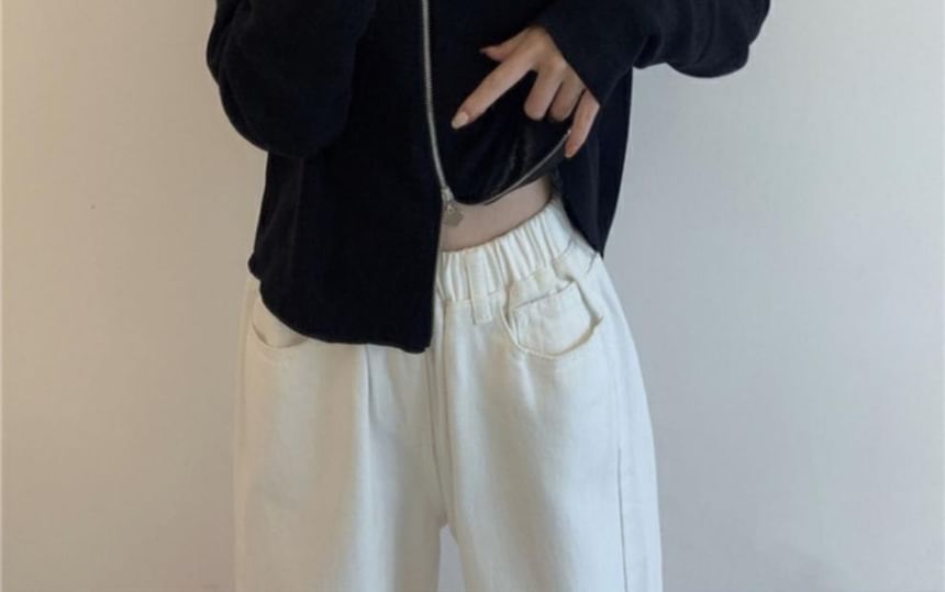 Plain Cardigan Zip Collared