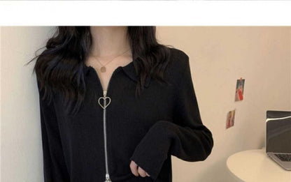 Plain Cardigan Zip Collared