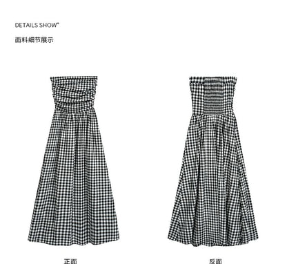 Plaid Ruched Maxi A-Line Tube Dress