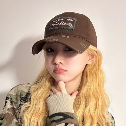 Distressed Lettering Applique Baseball Cap