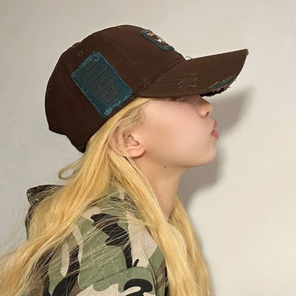 Distressed Lettering Applique Baseball Cap