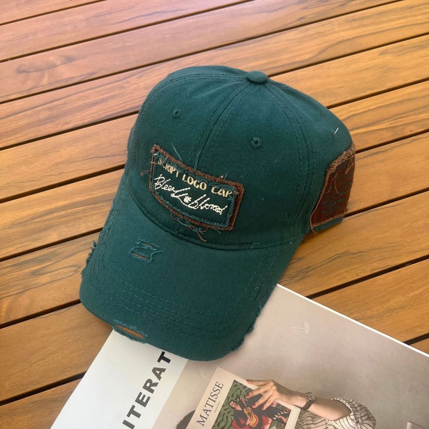 Distressed Lettering Applique Baseball Cap