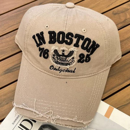 Lettering Embroidered Cap Distressed Baseball