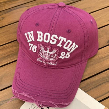 Lettering Embroidered Cap Distressed Baseball