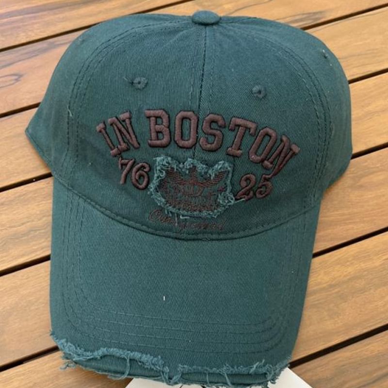 Lettering Embroidered Cap Distressed Baseball