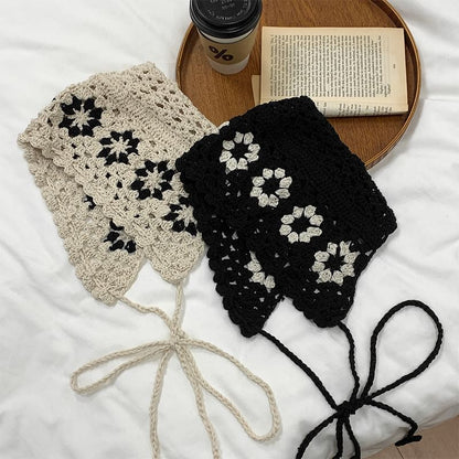 Floral Crochet Knit Bonnet Hat