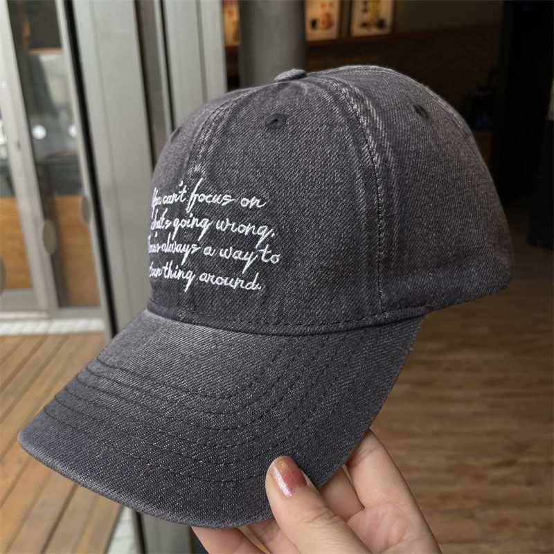 Lettering Embroidered Washed Denim Baseball Cap