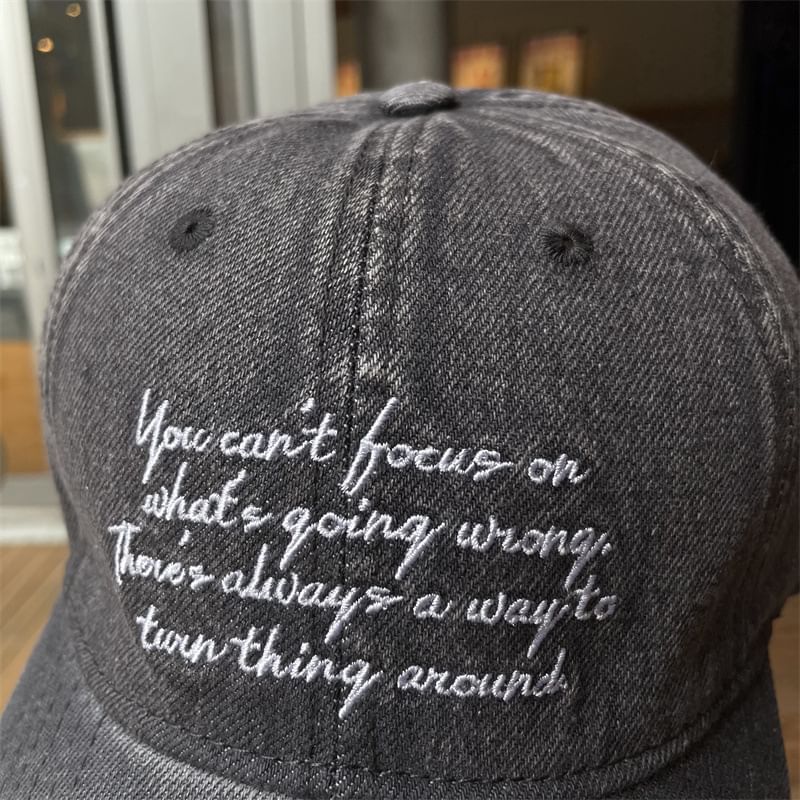 Lettering Embroidered Washed Denim Baseball Cap
