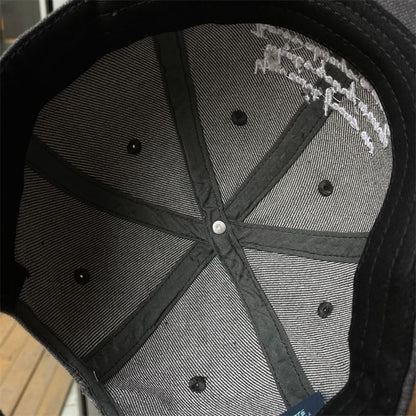 Lettering Embroidered Washed Denim Baseball Cap