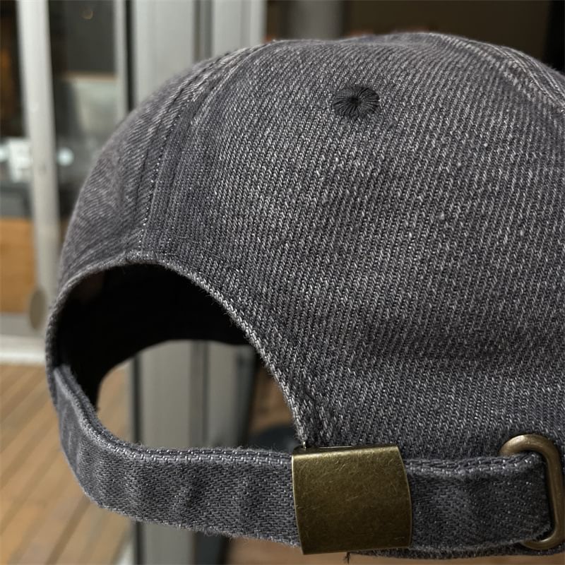 Lettering Embroidered Washed Denim Baseball Cap