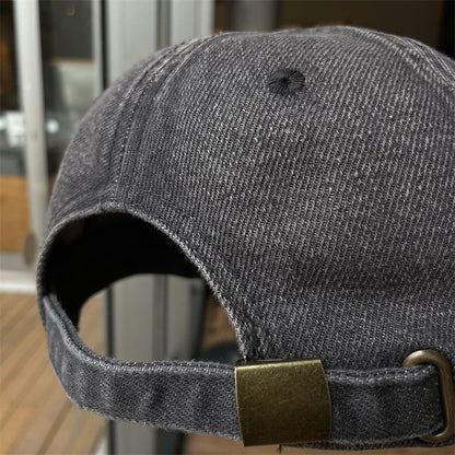 Lettering Embroidered Washed Denim Baseball Cap