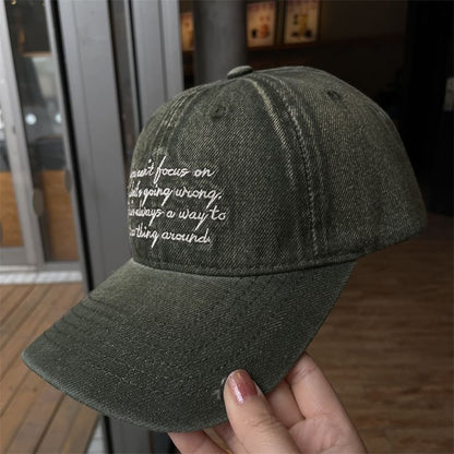 Lettering Embroidered Washed Denim Baseball Cap