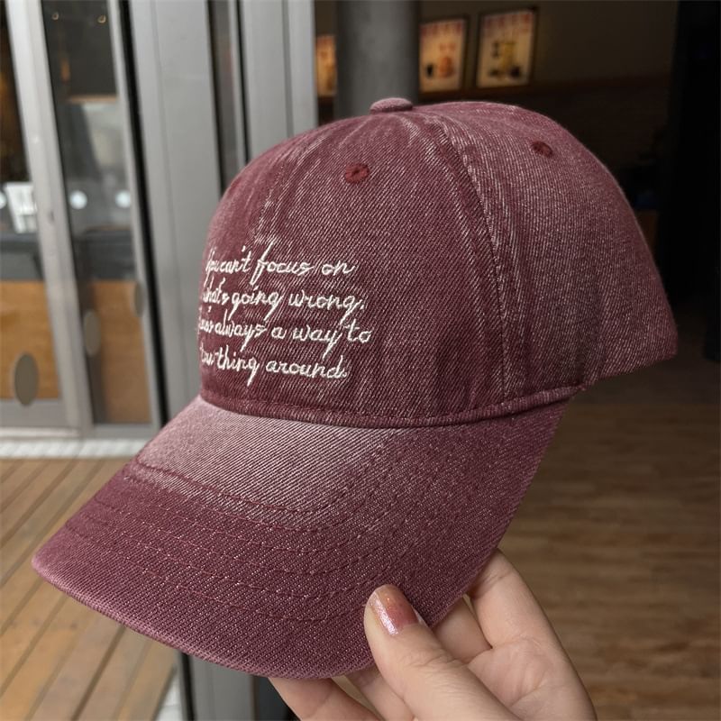 Lettering Embroidered Washed Denim Baseball Cap