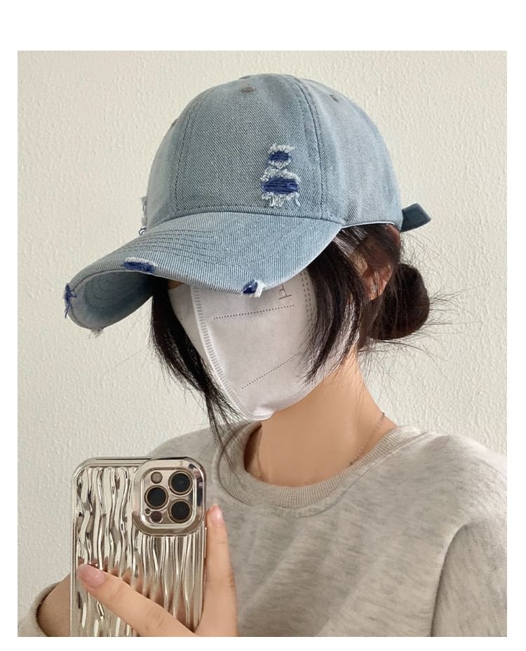 Washed Distressed Denim Baseball Cap