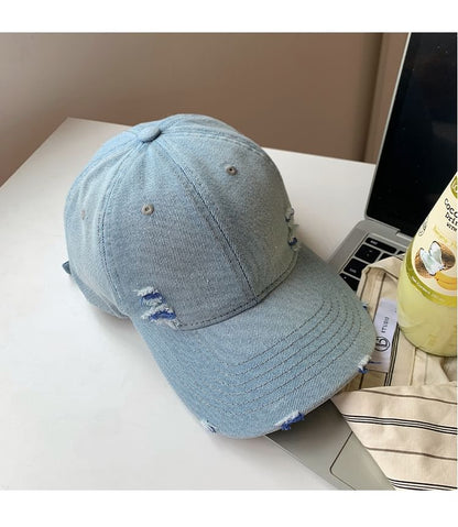 Washed Distressed Denim Baseball Cap
