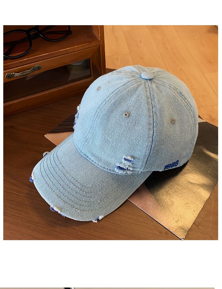 Washed Distressed Denim Baseball Cap