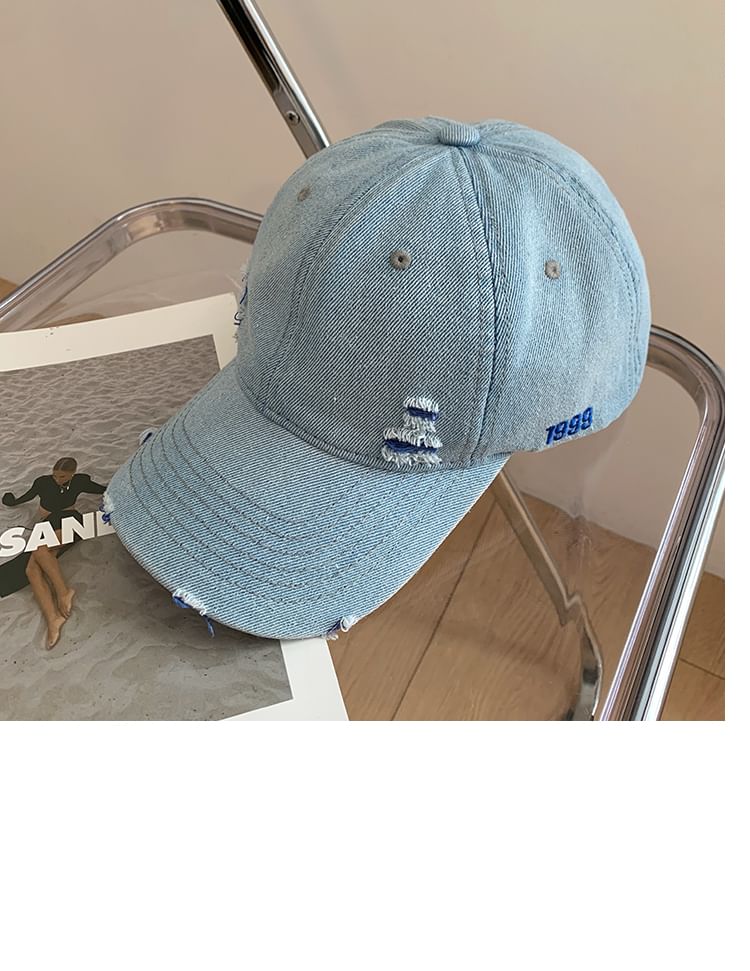 Washed Distressed Denim Baseball Cap