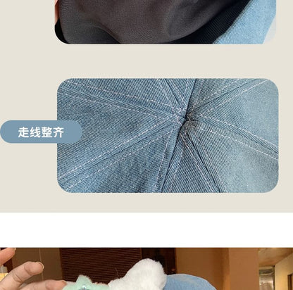 Bone Accent Washed Denim Beret