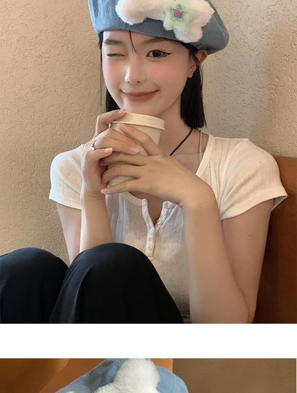 Bone Accent Washed Denim Beret