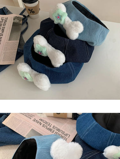 Bone Accent Washed Denim Beret