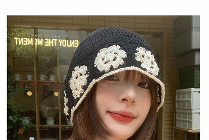 Floral Crochet Knit Cloche Hat
