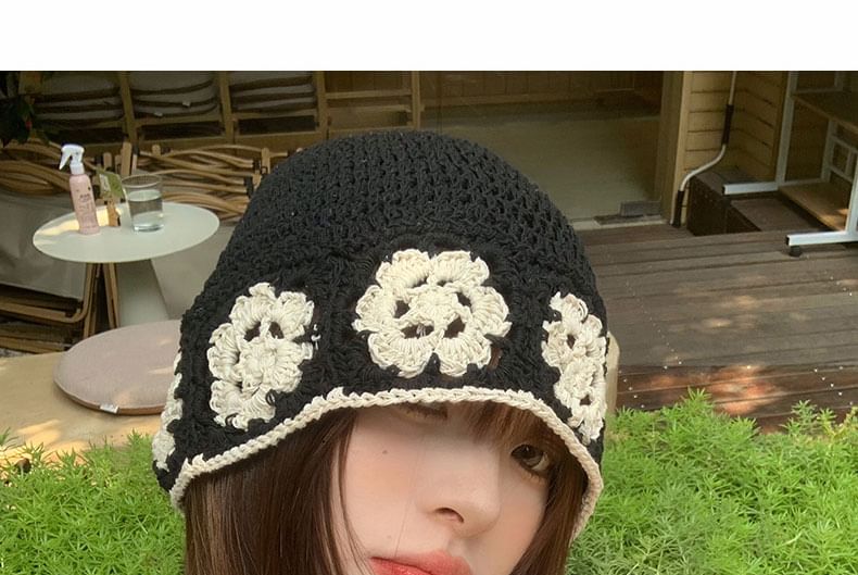 Floral Crochet Knit Cloche Hat
