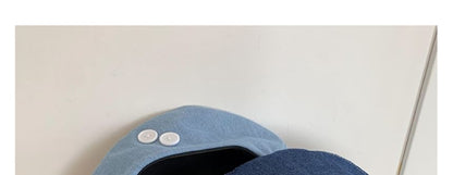 Button Accent Washed Denim Beret