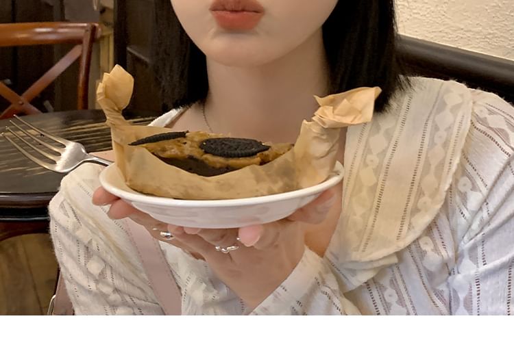 Lettering Applique Mesh Panel Denim Beret