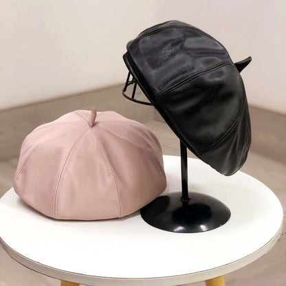 Plain Faux Leather Beret
