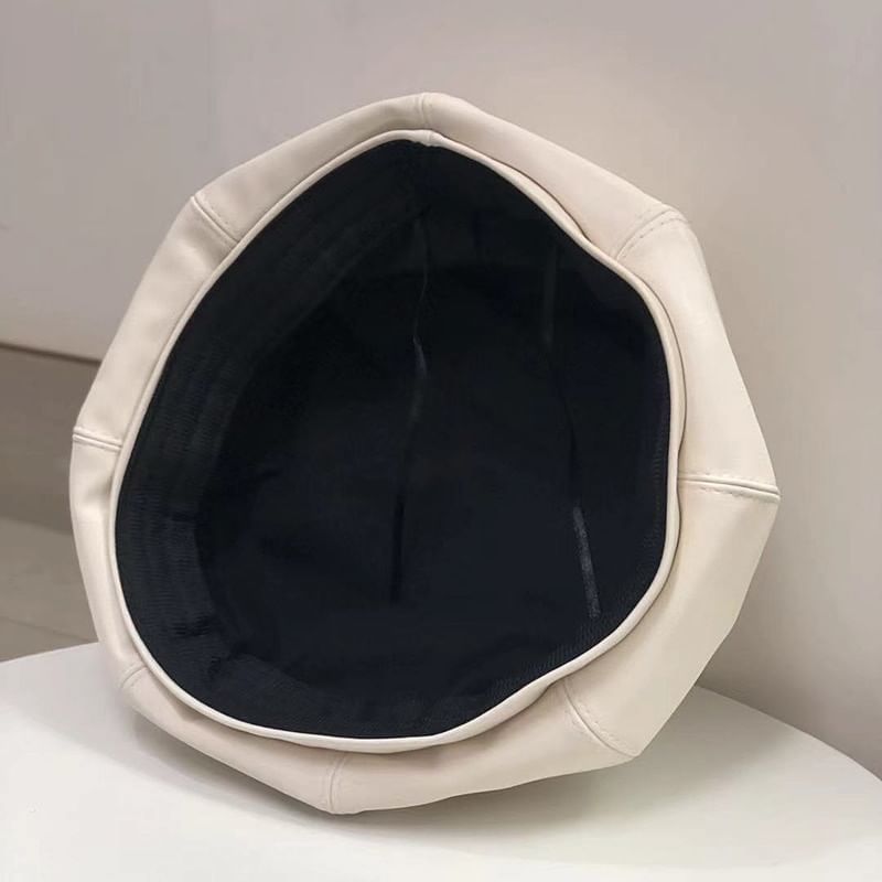 Plain Faux Leather Beret