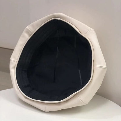 Plain Faux Leather Beret