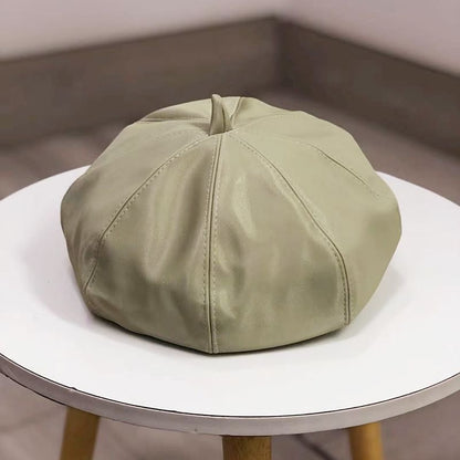Plain Faux Leather Beret