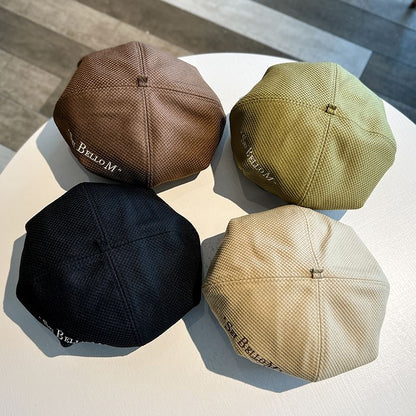 Lettering Embroidered Waffle Beret