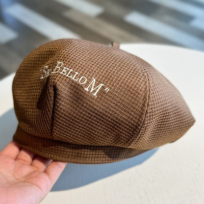 Lettering Embroidered Waffle Beret