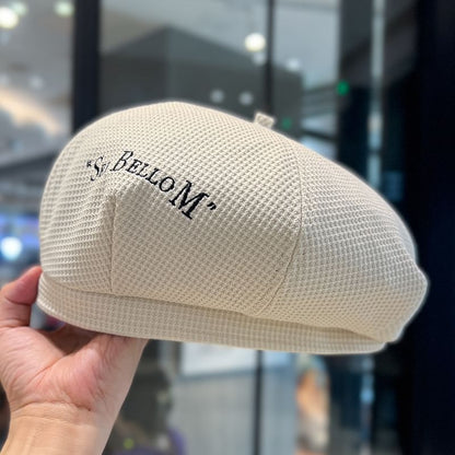 Lettering Embroidered Waffle Beret