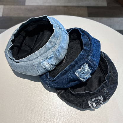 Washed Distressed Denim Beret
