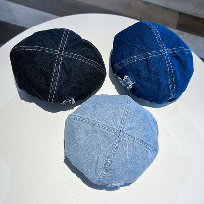 Washed Distressed Denim Beret