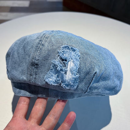 Washed Distressed Denim Beret