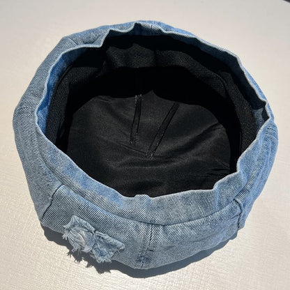 Washed Distressed Denim Beret