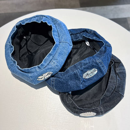 Metal Accent Denim Beret