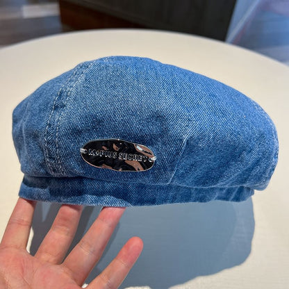 Metal Accent Denim Beret