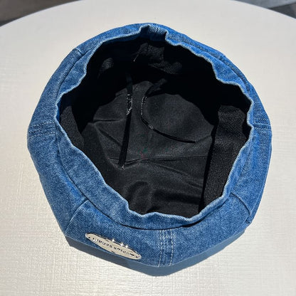 Metal Accent Denim Beret