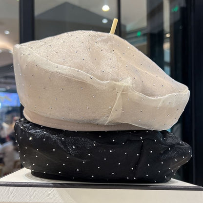 Rhinestone Mesh Beret