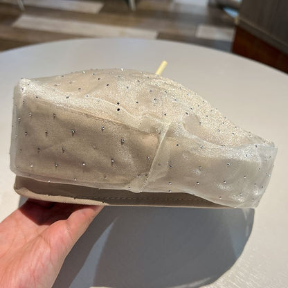 Rhinestone Mesh Beret