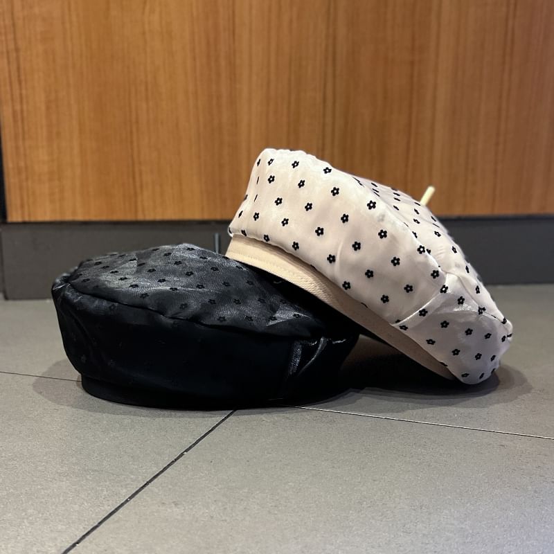 Floral Print Mesh Beret