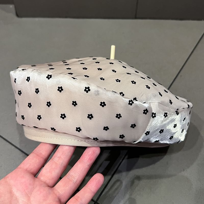 Floral Print Mesh Beret