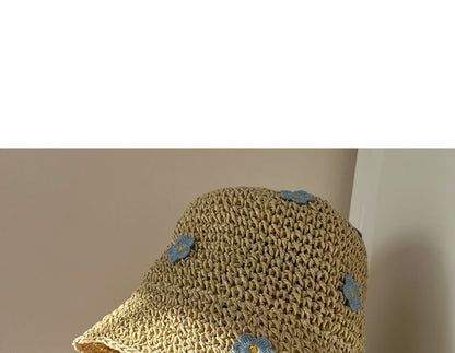 Floral Accent Straw Bucket Hat