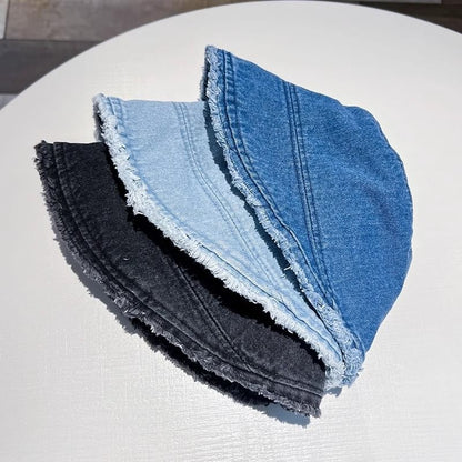 Washed Frayed Denim Bucket Hat
