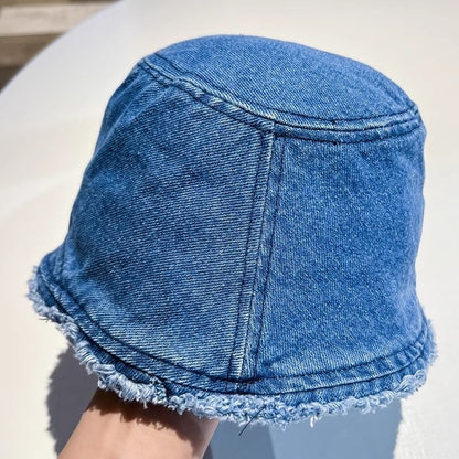 Washed Frayed Denim Bucket Hat